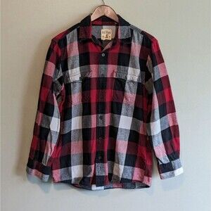RedHead Size Medium Red Plaid Flannel Shirt Mens Button Up White Black M Bass